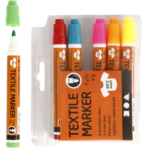 Textilmarker, Neonfarben, Strichbreite 2-4 mm, 6 Stk./ 1 Pk. von Diverse