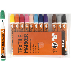 Textilmarker, ass. Farben, Strichbreite 2-4 mm, 12 Stk./ 1 Pk. von Diverse