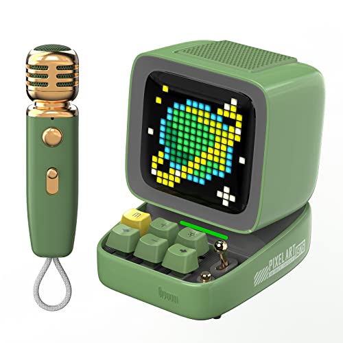 Divoom Ditoo-Mic Pixel Art LED tragbarer Bluetooth-Lautsprecher mit drahtlosem Karaoke-Mikrofon, App-gesteuertem Bildschirm, RGB-Tastatur, Spielen, Alarmen für Erwachsene/Kinder, Home Party,Grün von Divoom