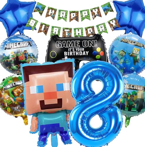 Minercraft Geburtstagsdeko junge Geburtstag Deko Junge Miner Gamer Luftballon Geburtstag Deko Geburtstag Set Geburtstagsdeko Junge Party Deko Tortendeko Kuchen Deko (8th) von Diyooisx