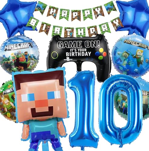 Minercraft Geburtstagsdeko junge Geburtstag Deko Junge Miner Gamer Luftballon Geburtstag Deko Geburtstag Set Geburtstagsdeko Junge Party Deko Tortendeko Kuchen Deko (10th) von Diyooisx