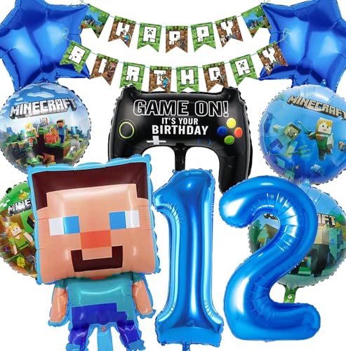 Minercraft Geburtstagsdeko junge Geburtstag Deko Junge Miner Gamer Luftballon Geburtstag Deko Geburtstag Set Geburtstagsdeko Junge Party Deko Tortendeko Kuchen Deko (12th) von Diyooisx