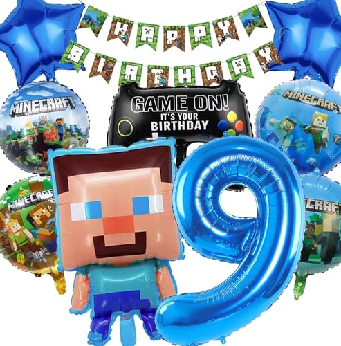 Minercraft Geburtstagsdeko junge Geburtstag Deko Junge Miner Gamer Luftballon Geburtstag Deko Geburtstag Set Geburtstagsdeko Junge Party Deko Tortendeko Kuchen Deko (9th) von Diyooisx