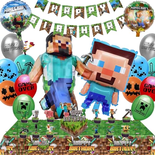 Minercraft Geburtstagsdeko junge Mädchen Geburtstag Deko Junge Miner Gamer Luftballon Geburtstag Deko Set Girlande Minecraft Tortendeko Miner Gamer Tischdecke Minecraft Party Deko Set von Diyooisx