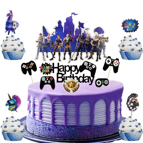 Videospiel-Tortendeko Geburtstag Glitzernde Gaming Happy Birthday Cupcake-Topper - Muffin-Dekoration im Videospiel-Thema für Jungen Kindergeburtstag & Spielthemenparty-Dekoration von Diyooisx