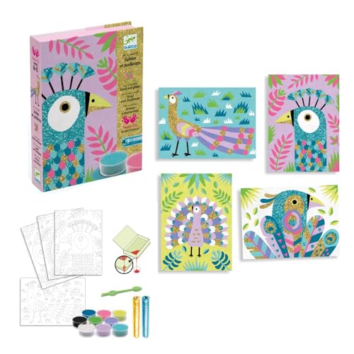 Djeco DJ08663 Kreativ Set Sandbilder Dazzling Birds mit Glitzersand, 6y+, Multicolour von Djeco