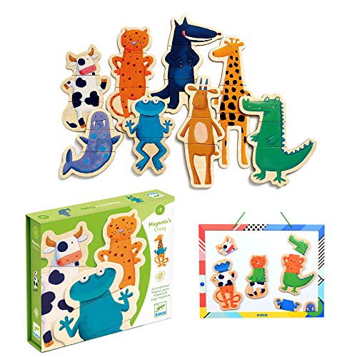 Djeco DJ03111 Crazy Animal Mix & Match Wooden Magnets Tiere Holzmagnete, gemischt, Large von Djeco