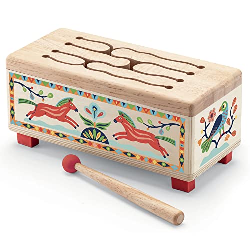 DJECO - Animambo Wooden Drum Spielzeug mit Sound, Mehrfarbig (36028) von Djeco