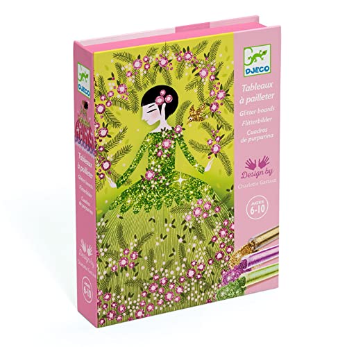 DJECO Glitzertafel-Set – 6 bis 10 Jahre – Design Kleider, regt die Kreativität an – Aktivität ohne Unordnung – enthält 4 Karten, 6 Farben, 1 Box, 1 Pinsel und 1 Anleitung DJECO Glitzertafel-Set – 6 bis 10 Jahre – Design Kleider, regt die Kreativität an – Aktivität ohne Unordnung – enthält 4 Karten, 6 Farben, 1 Box, 1 Pinsel und 1 Anleitung von Djeco