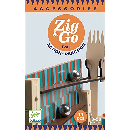 DJECO Zig & Go Fork Konstruktion, 14 Stück, Holzpuzzle, Mehrfarbig (35646) von Djeco