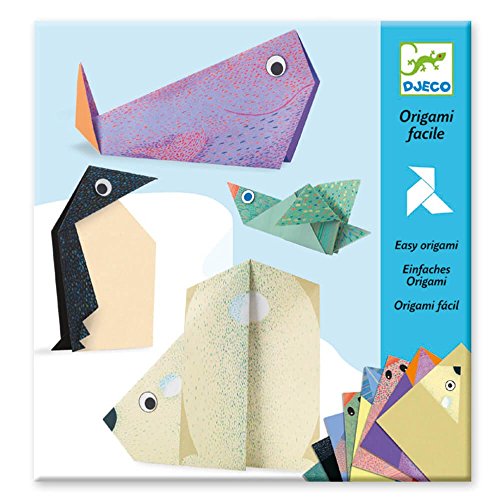 Djeco DJ08777 Tier Kreativ Set Origami Polar Animals mit 16 Papierbögen, Multicolour, S von Djeco