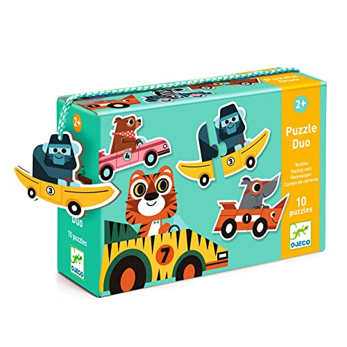 DJECO 38148 Educativos Duo Bólidos Puzzles, Mehrere Optionen: Rot, Blau, Schwarz, Silber, Grün, Gelb usw von Djeco