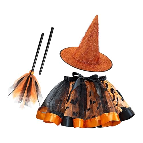 Djowyh Halloween-Hexe-Tutu-Outfit, Mädchen-Hexe-Cosplay-Kostüm - /Set Kleinkind Hexenkostüm Halloween,Cosplay Kostüme Rock mit Hut und Besen für Geburtstagsfeier Festival für 2-8 Kinder Kleinkind von Djowyh