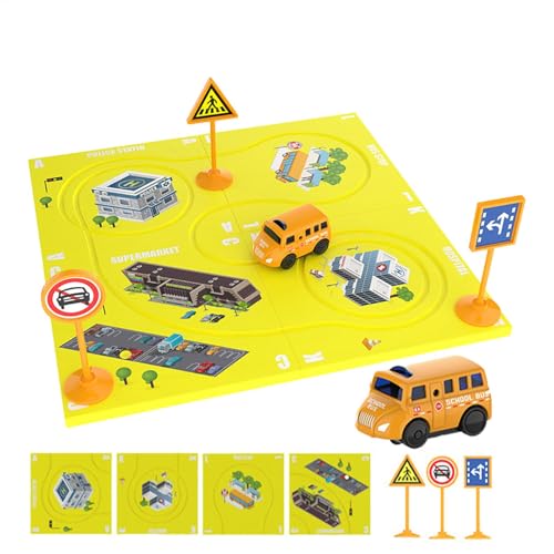 Djowyh Puzzle-Rennbahn-Spielset, Magnet-Puzzle-Rennstrecke,Magnetische Rennwagen-Bodenpuzzles für Kinder - Batteriebetriebene Montage-Straßenauto-Modell-Puzzlebahn für und Mädchen von Djowyh