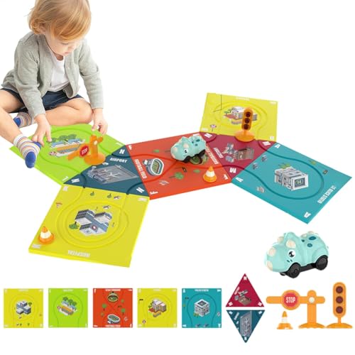 Djowyh Puzzle-Rennbahn-Spielset, Magnet-Puzzle-Rennstrecke - Puzzle Racer Kinder-Autobahn-Set - Batteriebetriebene Elektrofahrzeug-Track-Puzzleteile für den Kindertag von Djowyh