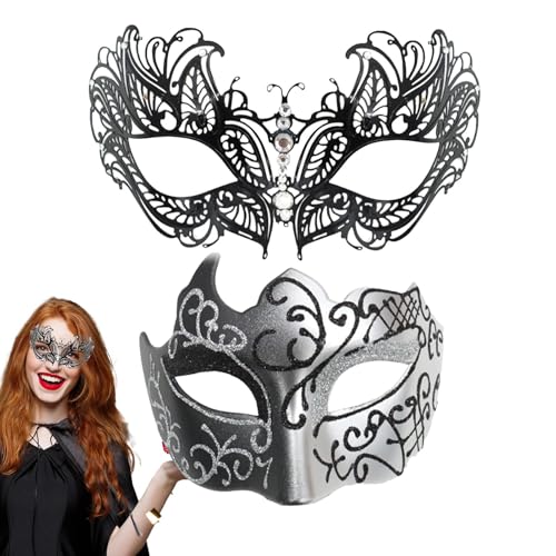 Djowyh Spitzen-Maskerade-Maske, Maskenkostüm | 2X Retro Gesichtsbedeckung,Maskenset für Sie und Ihn, Kostümzubehör für den Abschlussball, Karneval von Djowyh