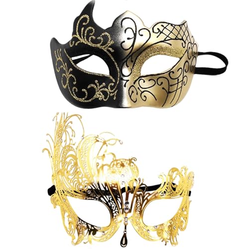 Djowyh Spitzen-Maskerade-Maske, Maskenkostüm | 2X Vintage Gesichtsbedeckungen - Glitzerndes Maskerade-Masken-Set, Cosplay-Zubehör für Halloween-Karneval von Djowyh