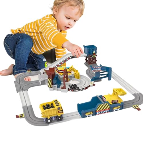 Djowyh Toy Car Track, Rennstrecke | Abenteuerstrecke Set Steinbruch Themen - Flexible Stammgebäudespielzeug, Auto -Spielset, Montage des Elektrowagens für Innen- und Außenbereiche von Djowyh