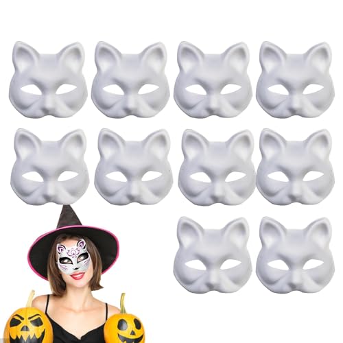 Djowyh Weißes Papier Mas-ke, Cosplay Mas-ke Weiß 10 Stück Katzenmas-ke Weiß, Fuchs Cosplay Mas-ke Für Cosplay, Karneval, Mas-kerade, Halloween, Masken Partyzubehör von Djowyh