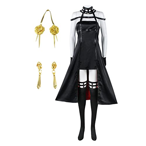 Djowyh Yor Forger Cosplay Kostüm, Anime S-py X Familys Cosplay Kostüm, Yor Forger Uniform Anzug Für Halloween Weihnachtsfeier, Kleid & Haarschmuck & Weiße Socken & Handschuhe & Ohrringe von Djowyh