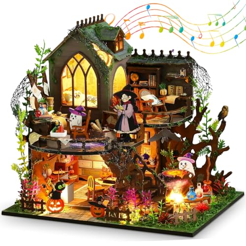 Book Nook Kit Spielzeug, Miniatur Puppenhaus aus Holz mit LED Lichtern, DIY Miniatur Haus Weihnachten für Jungen und Mädchen im Alter von 5+,Interessanter 3D Magic Buchladen. (Zauberhaus) von Dlishka