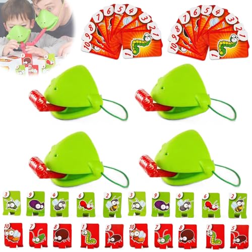 2/4/6 Stück Tongue Spiel Frosch Maske, Frog Tongue Game, Frosch Maske Spiel mit Tongue, Insektenkarton inklusive, Spiel Interaktives Desktop Familie Kartenspiel Erwachsene Kind Mehrspielerspiel (4pcs) von Dljingan