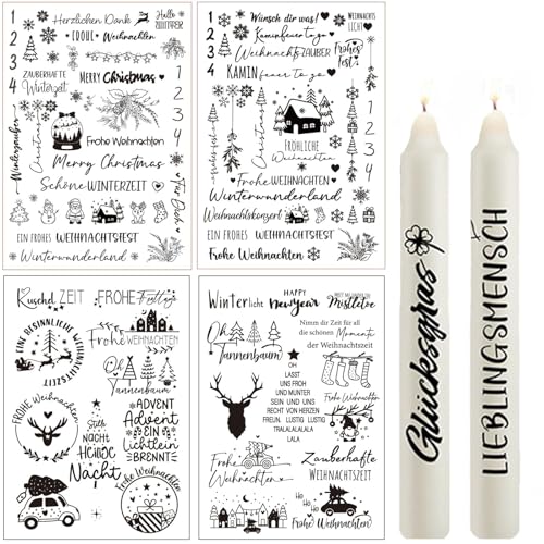 Dljingan 4/8 Stück Kerzentattoos Weihnachten,Rub On Sticker Weihnachten,Kerzen Aufkleber Weihnachten Decorations,DIY Kerzen Tattoo Folie Weihnachten Sticker,Kerzentattoos Wassertransferdruck (B-4PCS) von Dljingan