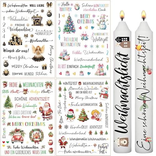 Dljingan 4/8 Stück Kerzentattoos Weihnachten,Rub On Sticker Weihnachten,Kerzen Aufkleber Weihnachten Decorations,DIY Kerzen Tattoo Folie Weihnachten Sticker,Kerzentattoos Wassertransferdruck (C-4PCS) von Dljingan