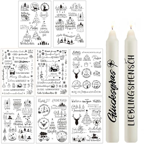 Dljingan 4/8 Stück Kerzentattoos Weihnachten,Rub On Sticker Weihnachten,Kerzen Aufkleber Weihnachten Decorations,DIY Kerzen Tattoo Folie Weihnachten Sticker,Kerzentattoos Wassertransferdruck (F-8PCS) von Dljingan