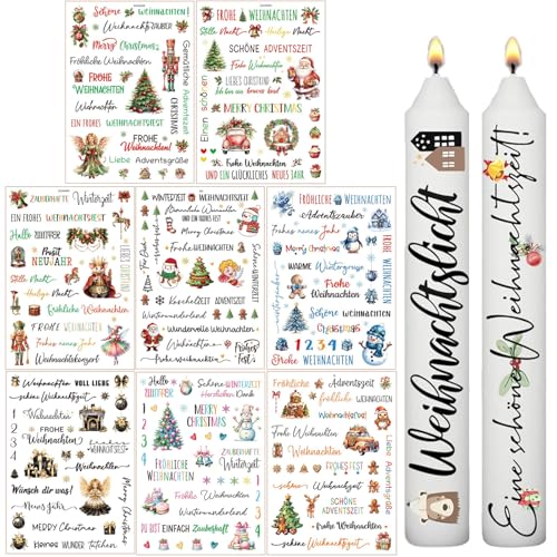 Dljingan 4/8 Stück Kerzentattoos Weihnachten,Rub On Sticker Weihnachten,Kerzen Aufkleber Weihnachten Decorations,DIY Kerzen Tattoo Folie Weihnachten Sticker,Kerzentattoos Wassertransferdruck (G-8PCS) von Dljingan