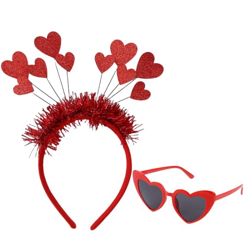 Dmnnlp Valentinstag Herz Haarreif und Herz Brille, Valentinstag Kopf Bopper Glitzer Herz Haarband, Herzhaarreif Rot Deko für MäDchen Valentinstag Herzschmuck Kostüm Zubehör von Dmnnlp