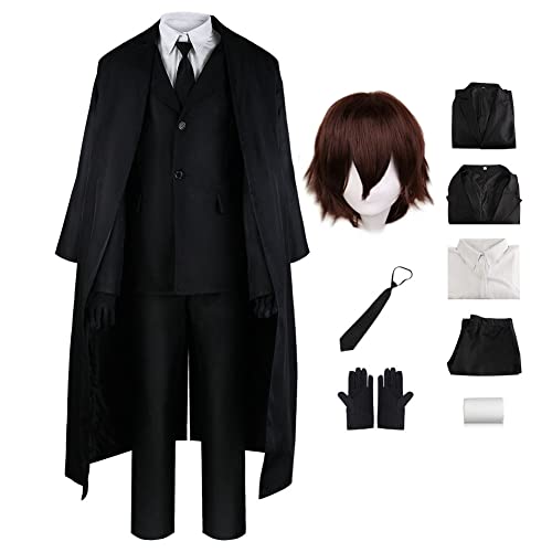 Anime Bungo Stray Dogs Cosplay Kostüm Dazai Osamu Anime Figur Cosplay Kostüm Sammlung Uniformen Einheitliche Requisiten Full Set Perücken Halloween Karneval Party Bühnenauftritt Kostüm von Dmspace