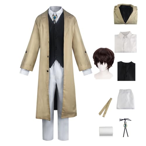 Bungo Stray Dogs Anime Cosplay Kostüm Dazai Osamu Anime Figur Cosplay Kostüm Sammlung Uniformen Perücken Einheitliche Requisiten Full Set Halloween Karneval Party Bühnenauftritt Kostüm von Dmspace