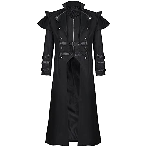 Dmspace Men's Gothic Steampunk Tailcoat Medieval Victorian Vintage Hooded Jacket Medieval Tailcoat Cape Coat Halloween Christmas Costume von Dmspace