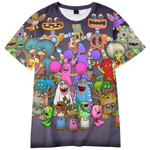 Dmspace My Singing Monsters T-Shirt Sommer Kurzarm Kinder T-Shirt 3D Cartoon Gedruckt Lose Rundhals Casual Tops Jungen und Mädchen Anime Sweatshirt Teenager Sportswear von Dmspace