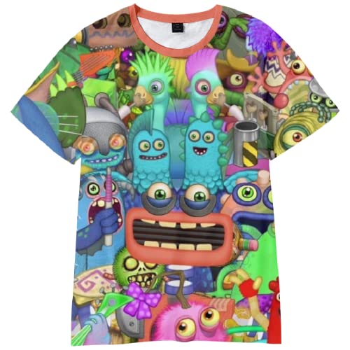 Dmspace My Singing Monsters T-Shirt Sommer Kurzarm Kinder T-Shirt 3D Cartoon Gedruckt Lose Rundhals Casual Tops Jungen und Mädchen Anime Sweatshirt Teenager Sportswear von Dmspace