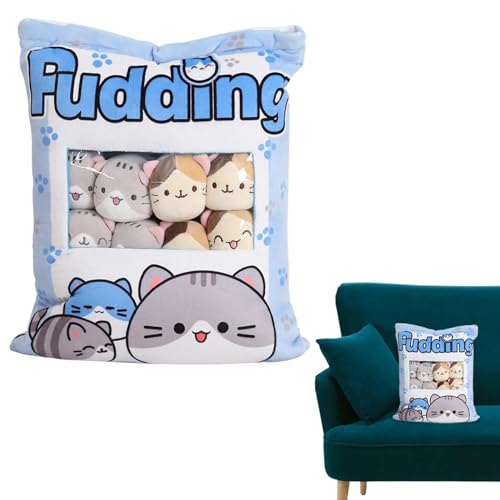 40x36cm Snack Kissen Plüschtier Spielzeug - Pudding Kissen Katze, Pudding Kissen Katzen, Cartoon Katzenkissen Gefüllte Plüschpuppen Mit 8 Plüschpuppen, Abnehmbare Pudding Katze Kissen Für Jugendliche von Dmuzsoih