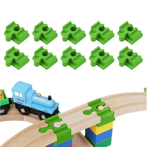 Dmuzsoih Gleisverbinder aus Holz,Gleisverbinder aus Holz | Eisenbahnschienenzubehör aus Holz | Set mit 10 Eisenbahnschienen-Zubehörteilen aus Holz für Kinder ab 3 Jahren, von Dmuzsoih