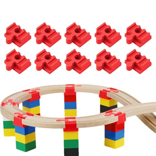 Dmuzsoih Holz-Eisenbahn-Gleisverbinder,Holz-Eisenbahn-Gleisverbinder,Spielzeugeisenbahn-Gleisadapter | Set mit 10 Eisenbahnschienen-Zubehörteilen aus Holz für Kinder ab 3 Jahren, von Dmuzsoih