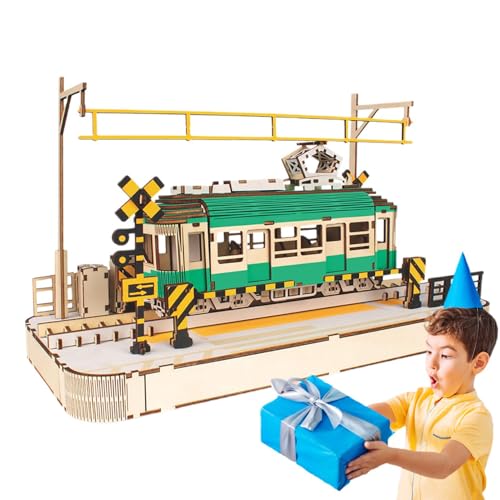 Dmuzsoih Holz-Straßenbahn-Modellbausätze, Holzpuzzles für Erwachsene - 3D-Modellbausatz für klassische Stadtstraßenbahnen,Mechanische Puzzles Feinmotorikspielzeug, Ferienhausdekoration für Bücherregal von Dmuzsoih