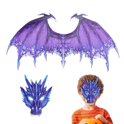 Dmuzsoih Kinder-Drachenkostüm, Dinosaurier-Cosplay-Set für Kinder | Rollenspiel-Dinosaurier-Kostümset - Drachen-Cosplay-Requisiten, Dinosaurier-Gesichtsmaske und Flügel-Set für Rollenspiele und von Dmuzsoih