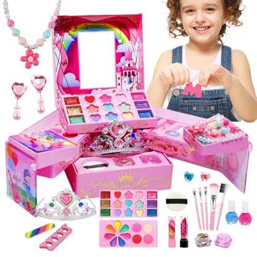 Dmuzsoih Mädchen-Fake-Make-up-Set, Kinder-Make-up-Spielzeug-Set - Kleine Mädchen Rollenspiel-Spielzeug-Make-up-Starter-Set - Prinzessinnen-Spiele, echtes Make-up-Set für Mädchen im Alter von 3, 4, 5, von Dmuzsoih