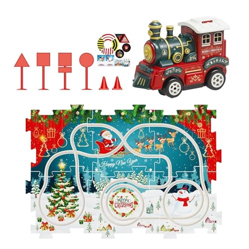 Dmuzsoih Puzzle Racer Kinder-Autobahn-Set, Puzzle-Bahn-Auto-Spielset - Weihnachtspuzzle mit Zug - Puzzle-Eisenbahnwagen-Spielzeug, pädagogisches Puzzle-Spielzeug für Kinder im Alter von 3 bis 6 Jahren von Dmuzsoih