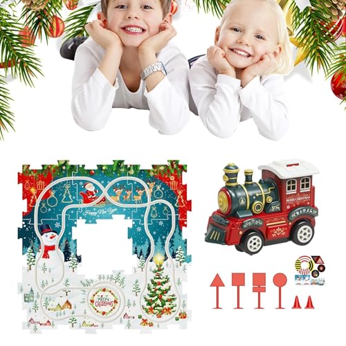 Dmuzsoih Puzzle-Rennwagen-Spielset,Puzzle-Racer-Auto-Schienenset - Weihnachtspuzzle mit Zug,Puzzle-Eisenbahnwagen-Spielzeug, pädagogisches Puzzle-Spielzeug für Kinder im Alter von 3 bis 6 Jahren von Dmuzsoih