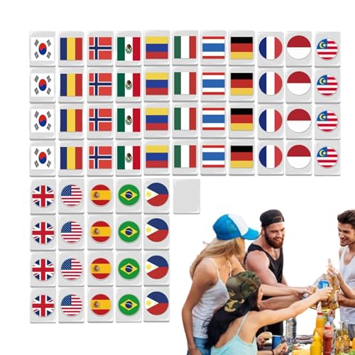 Dmuzsoih Reise-Mahjong-Sets, Mahjong-Fliesen-Set,Blockpuzzle-Mahjong-Set | Bausteine ​​64 Spielsteine, Mahjong-Spielsteine, Reisespielzeug, MAh-Jong-Spielset mit Nationalflagge, Gesellschaftsspiele von Dmuzsoih