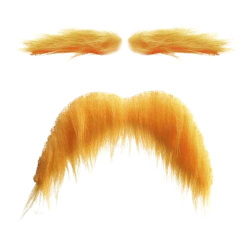 Halloween Faux Beard Funny Fake Eyebrow - Gelber Schnurrbart und Augenbrauen, Gelber Bart und Augenbrauen Set, Künstlicher Bart Augenbrauen Set, Se-lf Kleber, Realistischer Schnurrbart, Lustiger von Dmuzsoih