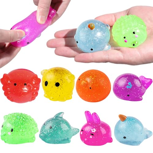 Dncvb 8 Stück Squishy Kawaii Set, Mochi Squishy Toys, Glitter Anti Stress Bälle, Tiere Squeeze Spielzeug Stressbälle für Kinder und Erwachsene Geburtstag Geschenke ADHD Autismus von Dncvb