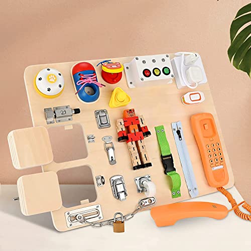 Do-Electr Busy Board, Motorikwand, 20-In-1-Activity Holzspielzeug Motorikspielzeug 2 Jahre Beschäftigtes Board für Kleinkinder Basic Motor Skills Sensorisches Spielzeug Hausreisegeschenk von Do-Electr