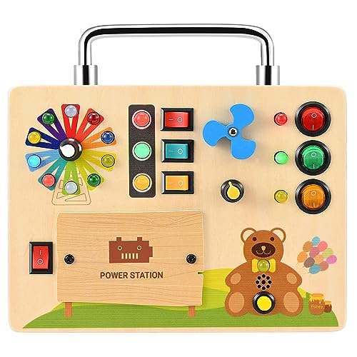 Do-Electr Montessori Busy Board, Lichtschalter Spielzeug - Motorikwand Sensory Activity Board aus Holz LED Ampel Reisespiel für Kinder 2 3 4 Jahre von Do-Electr