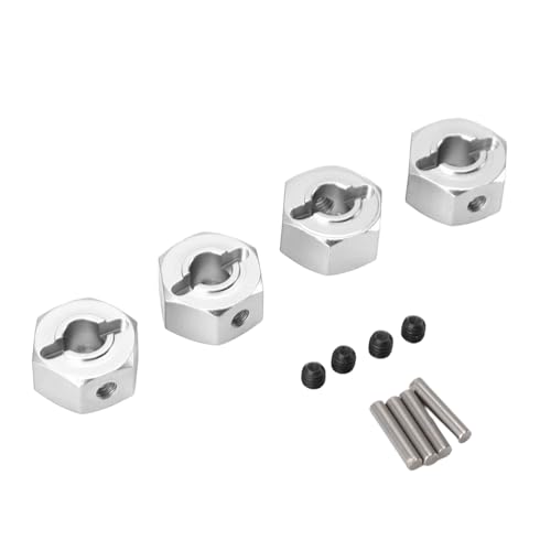 Doact 12-mm-Rad-Sechskant-Adapter, Polierte Aluminiumlegierung, 4 Stück, Kompakter, Professioneller RC-Car-Rad-Sechskant-Naben-Adapter für Ferngesteuertes Autozubehör (Silver) von Doact